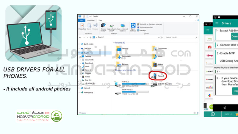 دانلود برنامه نصب آسان درایو یو اس بی گوشی و تبلت USB Driver for Android Devices برای اندروید